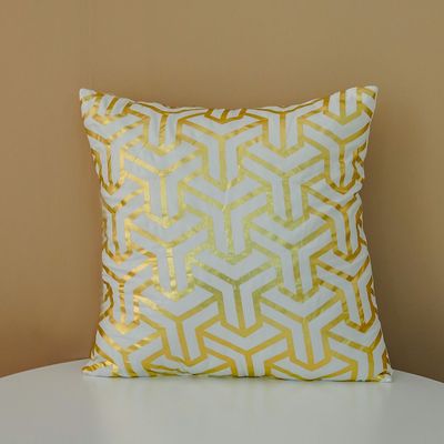 Majestic Geometric Flock Printed Cushion - White/Gold