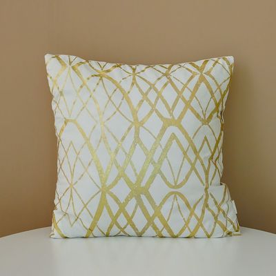 Majestic Geometric Flock Printed Cushion - White/Gold 