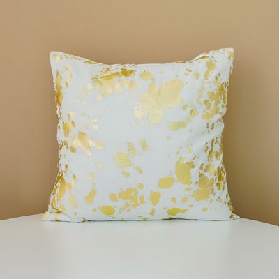 Majestic Splash Flock Printed Cushion - White/Gold 