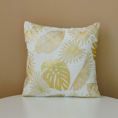 Majestic Tropical Flock Printed Cushion - White/Gold 