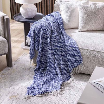 Takisha Geometric Woven Throw Blue (Se/Th-140135)