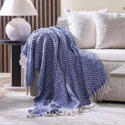 Takisha Geometric Woven Throw - Blue 