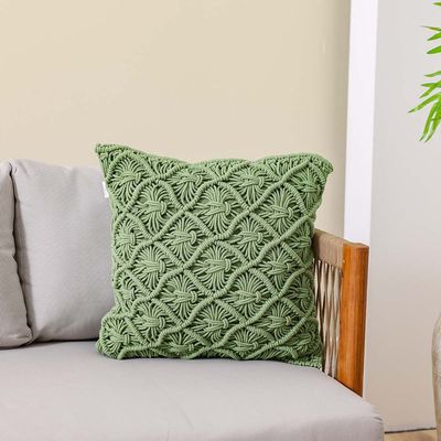 Dreamy Macramé Cushion - Olive Green