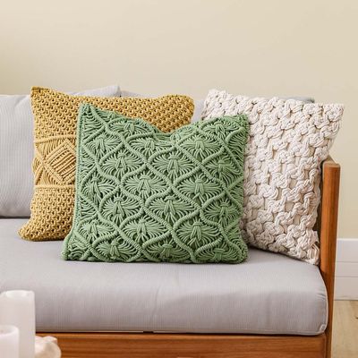 Dreamy Macramé Cushion - Olive Green