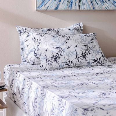 Bliss 3- Piece Queen Fitted Sheet Set 160X200 Cm Grey/Blue (FITTED DESGN - 6)