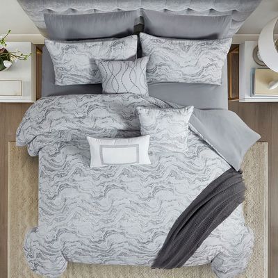 Allure Berenika 10-Piece Super King Comforter Set 260X260 Cm Grey