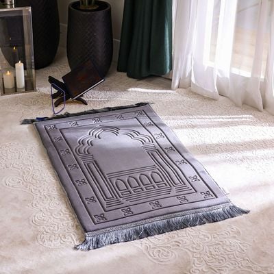 Aw24-Janamaz Flannel Memory Foam Prayer Mat Grey 80X120 Cm (Ht-001G)