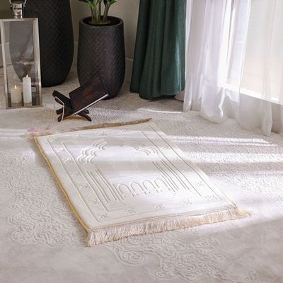 Aw24-Janamaz Flannel Memory Foam Prayer Mat Beige 80X120 Cm (Ht-001B)