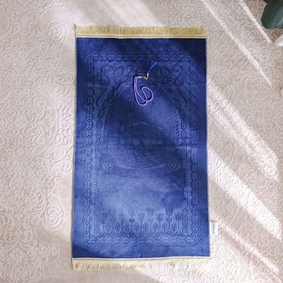 Aw24-Janamaz Embossed Prayer Mat With Beads Blue 70X110 Cm (Ht-002B)