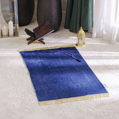 Aw24-Janamaz Embossed Prayer Mat With Beads Blue 70X110 Cm (Ht-002B)