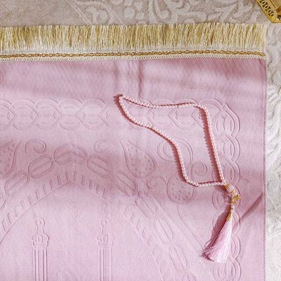 Aw24-Janamaz Embossed Prayer Mat With Beads Pink 70X110 Cm (Ht-002P)