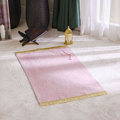 Aw24-Janamaz Embossed Prayer Mat With Beads Pink 70X110 Cm (Ht-002P)