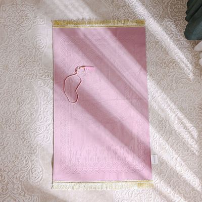 Janamaz Embossed Prayer Mat with Beads - Pink - 70x110 cm 