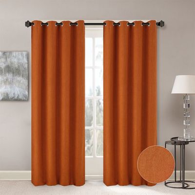 Meadow Set Of 2 Jacquard Curtain-Black Out 135X300Cm Orange