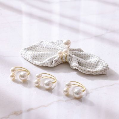 Majestic Set Of 4 Pearl Metal Napkin Ring Matt Gold 