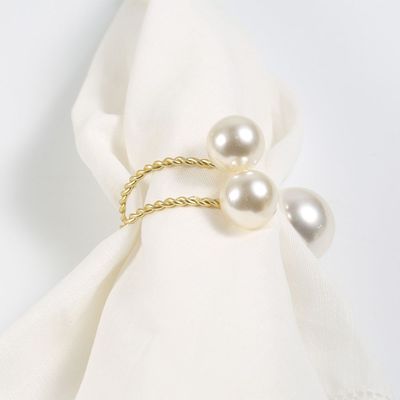 Majestic Set Of 4 Pearl Metal Napkin Ring Matt Gold 