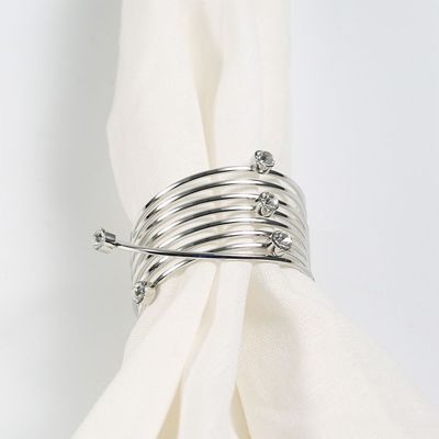 Majestic Set Of 4 Round Diamond Metal Napkin Ring Silver 