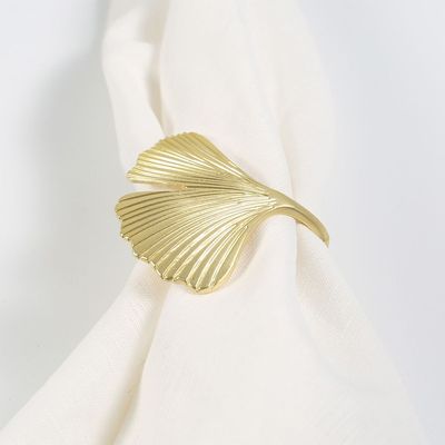 Majestic Set Of 4 Ginkgo Leaf Metal Napkin Ring Matt Gold 