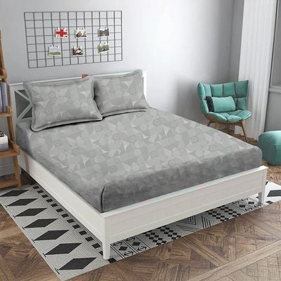 SS25-Albany Queen Bed Fitted Sheet Set 160X200+30 Cm/50X75+15 Cm Grooves Grey (ANUDH-SBGR-002)