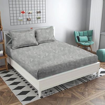 SS25-Albany King Bed Fitted Sheet Set 180X200+30 Cm/50X75+15 Cm Grooves Grey (ANUDH-SBGR-003)