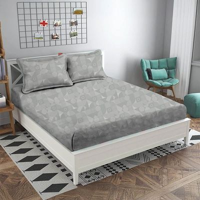 SS25-Albany Super King Bed Fitted Sheet Set 200X200+30 Cm/50X75+15 Cm Grooves Grey (ANUDH-SBGR-004)