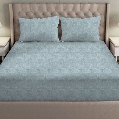 SS25-Albany Super King Bed Fitted Sheet Set 200X200+30 Cm/50X75+15 Cm Merritt Blue (ANUDH-SBBL-004)