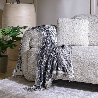 Ss25-Takisha Chunky Knited Throw- 127X152 Cm Ivory/Black (Sti-5002)