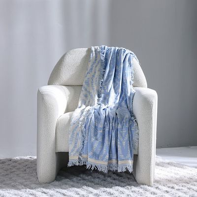 Ss25-Takisha Chunky Knited Throw- 127X152 Cm Ivory/Blue (Sti-5005)