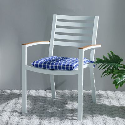 Ss25-Aura Plaid Woven Chair Pad- 40X40 Cm Blue/Ivory (Sti-5007)