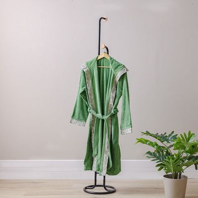 Ss25-Eleganza Hooded Bathrobe With Lace Green