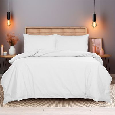 Pearl & Coal Super King Duvet Cover Set White 220X260 Cm & 50X75Cm 