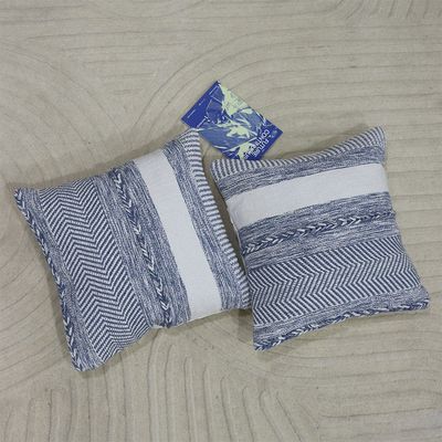 Ss25-Gleam Hand Woven Cushion 50X50Cm White/Blue (Fi-2189)