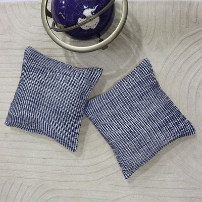 Ss25-Gleam Hand Woven Cushion 50X50Cm White/Blue (Fi-2303)