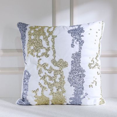 Gleam Embroidered Cushion Cover - White/Grey/Gold - 45x45 cm 