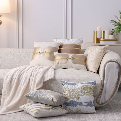 Gleam Embroidered Cushion Cover - White/Grey/Gold - 45x45 cm 