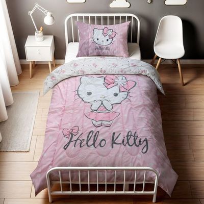 Hello Kitty Micro Printed 3-Pc Comforter Set With Fitted Sheet & Pillow Case-160x220 cm