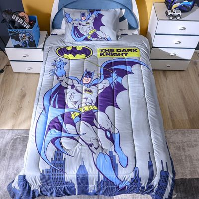 Batman Micro Printed 3-Pc Comforter Set With Fitted Sheet & Pillow Case-160x220 cm