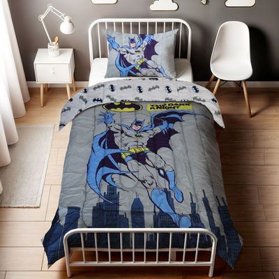 Batman Micro Printed 3-Pc Comforter Set With Fitted Sheet & Pillow Case-160x220 cm