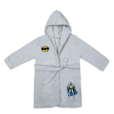 Batman Cotton Bathrobe W/Hood-Grey Batman Cotton Bathrobe W/Hood-Grey