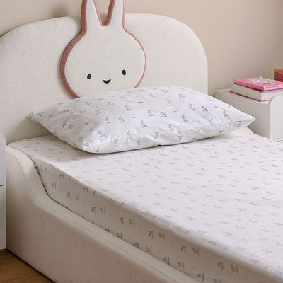 Dreamz Bunny Cotton Digital Printed Fitted Sheet With 1 Pillow Case-90x200+25 cm