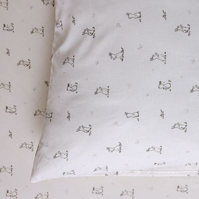 Dreamz Bunny Cotton Digital Printed Fitted Sheet With 1 Pillow Case-90x200+25 cm