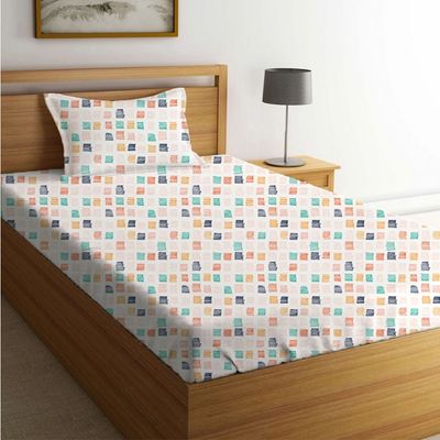 Dreamz Poppy Cotton Digital Printed Fitted Sheet With 1 Pillow Case-120x200+25 cm