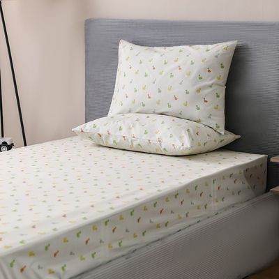 Dreamz Dino Cotton Digital Printed Fitted Sheet With 1 Pillow Case-120x200+25 cm