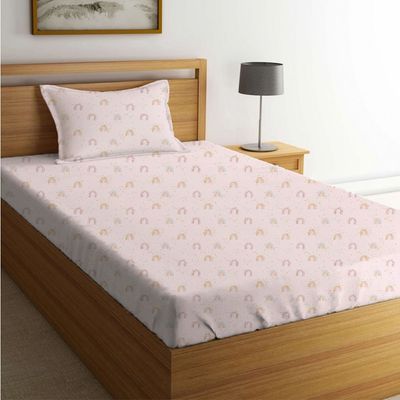 Dreamz Rainbow Cotton Digital Printed Fitted Sheet With 1 Pillow Case-120x200+25 cm