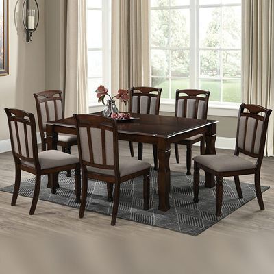 Adolf Wooden 1 + 6 Dining Set - Burnish Oak