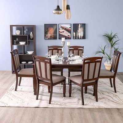 Adolf Wooden 1 + 6 Dining Set - Burnish Oak