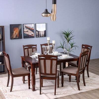 Adolf Wooden 1 + 6 Dining Set - Burnish Oak