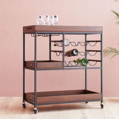 Jaguar 3-Tier Serving Trolley - Walnut/Black - With 2-Year Warranty