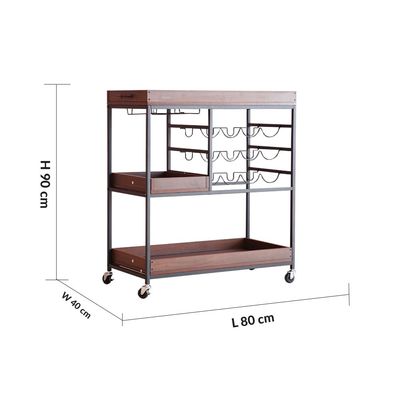 Jaguar 3-Tier Serving Trolley - Walnut/Black - With 2-Year Warranty