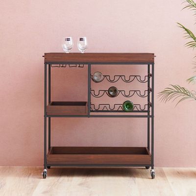 Jaguar 3-Tier Serving Trolley - Walnut/Black - With 2-Year Warranty